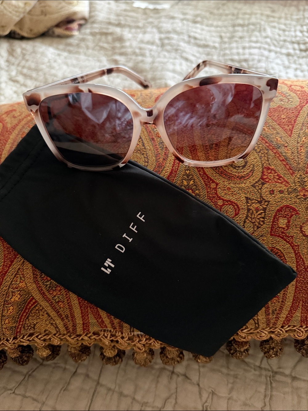 Women's Pink Tortoiseshell Square Sunglasses LT DIFF NEW BELLA - Picture 2 of 16